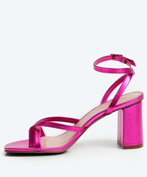 Sandália Salto Grosso Feminina Metalizada Via Uno 