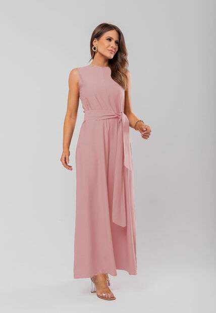 Macacão Regata Feminino Alfaiataria Pantalona Rosa Salvatore Fashion