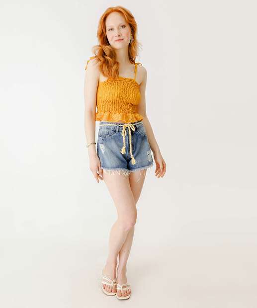 Top Cropped Feminino Lastex Laise Marisa Amarelo