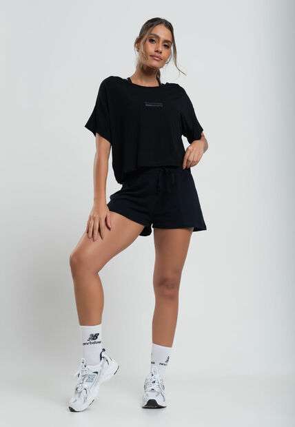 Cropped Esportivo Amplo Manga Curta Malha Preto Salvatore