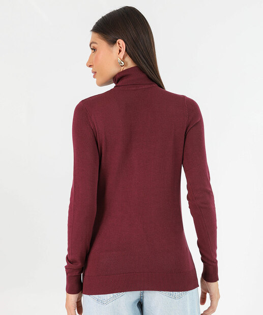 Suéter Feminino Liso Gola Alta Marisa Vinho