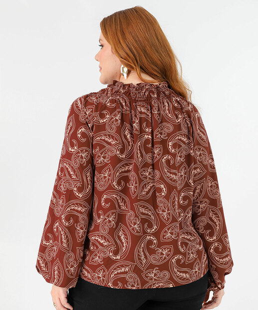 Blusa Feminina Plus Size Manga Longa Marisa Marrom 