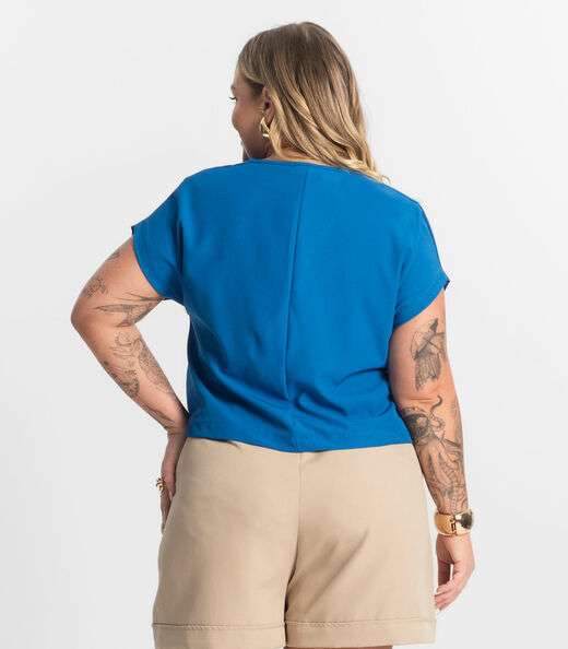 Blusa Manga Morcego Plus Size Secret Glam Azul