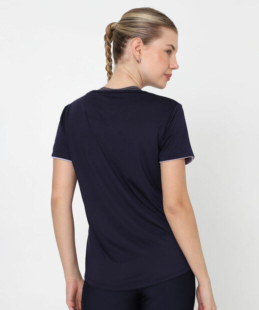 Blusa Feminina Fitness Recorte Manga Curta Marisa Azul