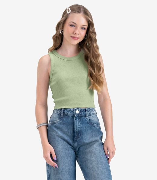 Regata Juvenil Feminina em Ribana de Melange Minty Verde