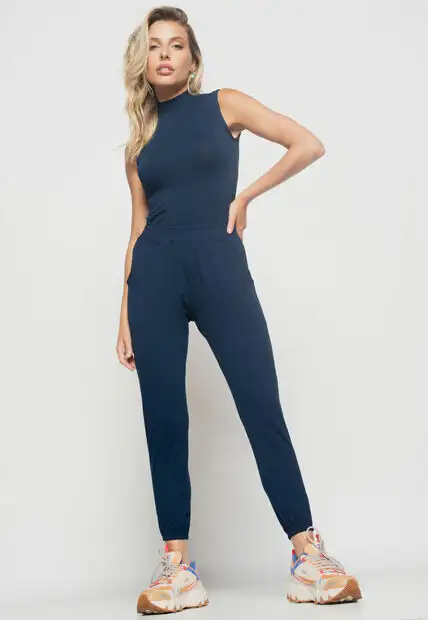 Conjunto  Comfy Com Regata e Jogger Malha Azul