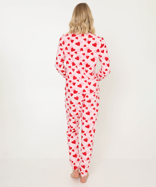 Pijama Feminino Estampa Corações Marisa Rosa