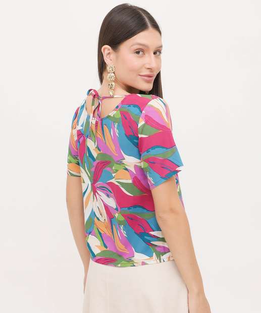 Blusa Feminina Estampa Flores Manga Curta Marisa