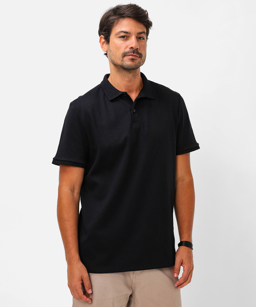 Image_Polo Masculina Botões Suedine Manga Curta MR Preto