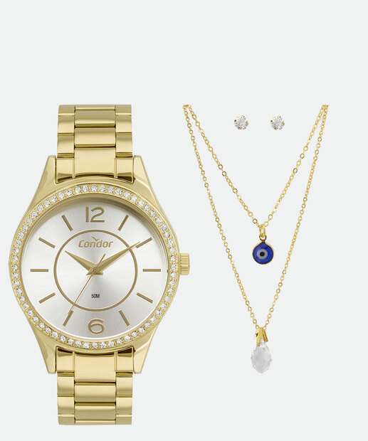 Kit Relógio Feminino Strass Condor COPC21AEFE/K4K