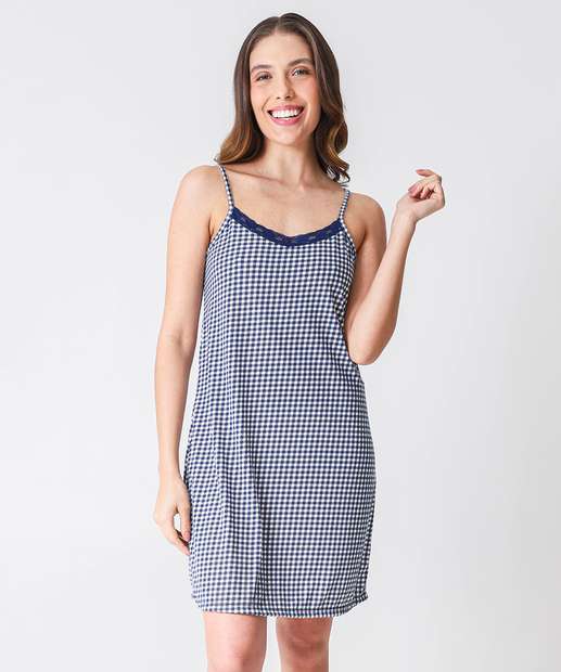 Camisola Estampa Xadrez Alças Finas Marisa