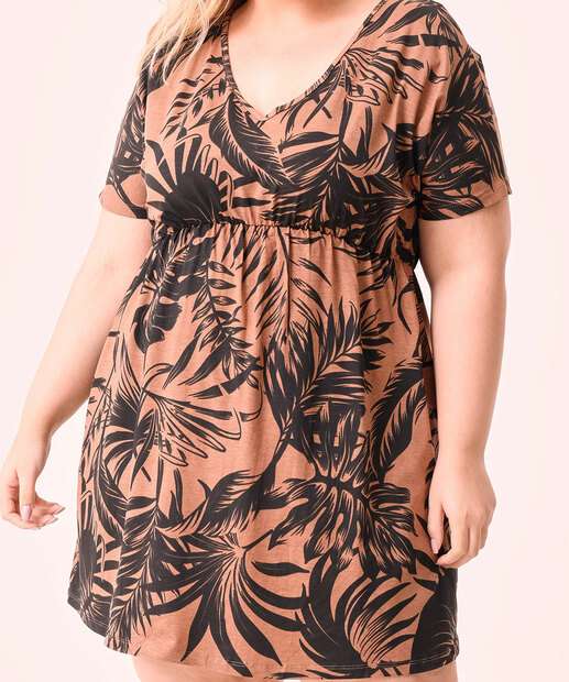 Vestido Plus Size Feminino Estampa Folhagem Marisa 
