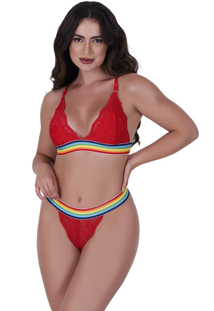 Conjunto Renda Arco Íris Concept Lingerie Vermelho