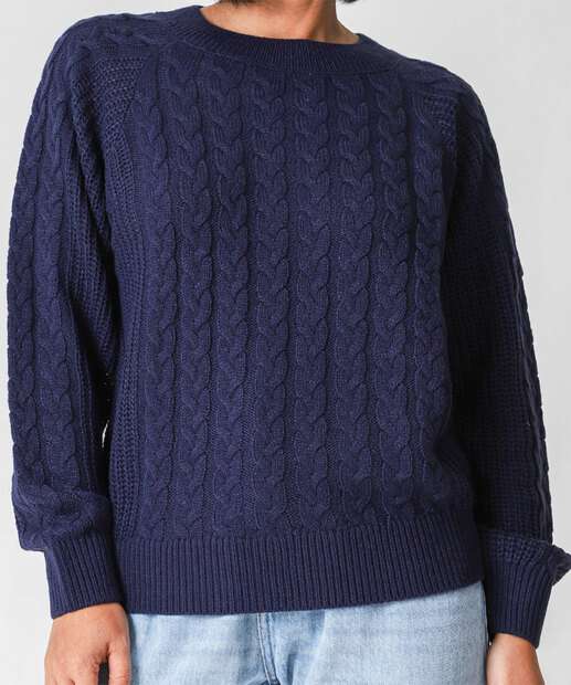 Suéter Feminino Trançado Textura Marisa Azul