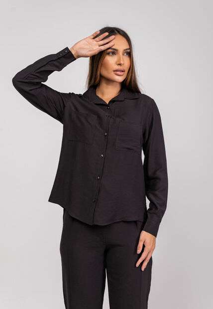 Camisão Alfaiataria M/L Com Bolsos Preto Salvatore