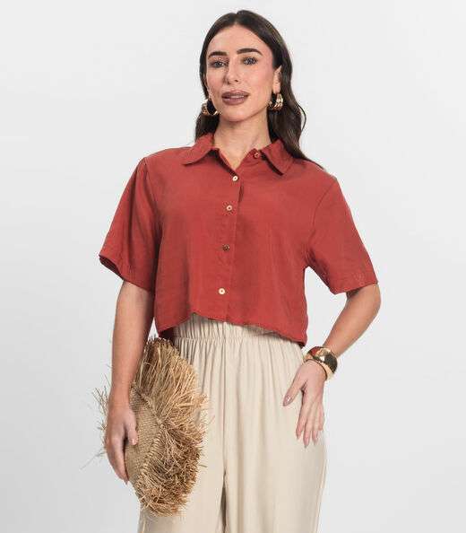 Image_Camisa Feminina Manga Curta Com Gola Endless Marrom