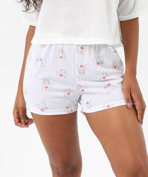 Pijama Feminino Kuromi Manga Curta Sanrio Off White