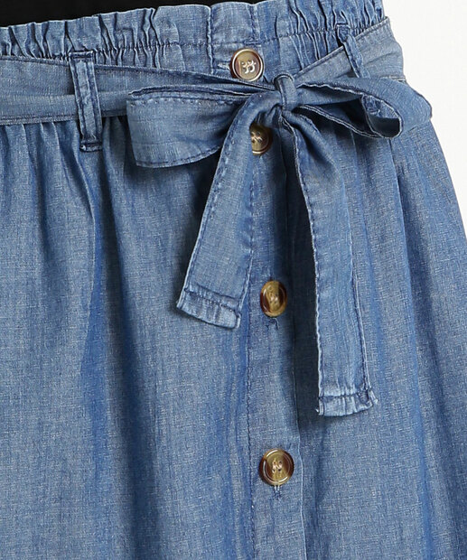 Saia Midi Feminina Jeans Botões Amarração Marisa