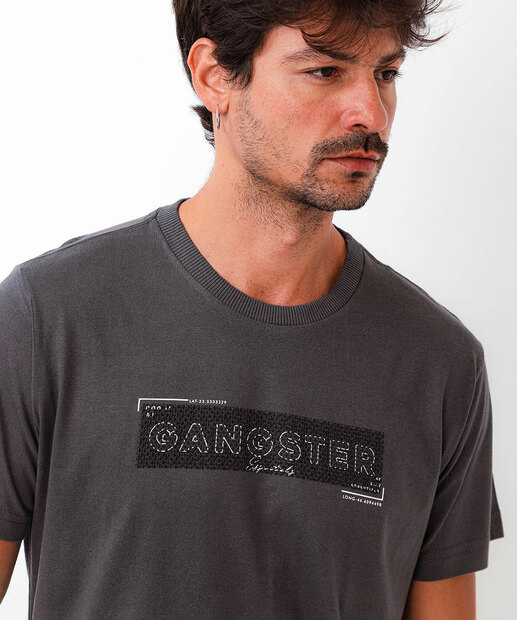 Camiseta Masculina Estampa Frontal Gangster Cinza