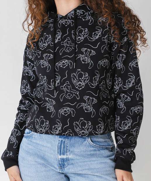 Blusão Feminino Moletom Flanelado Stitch Preto