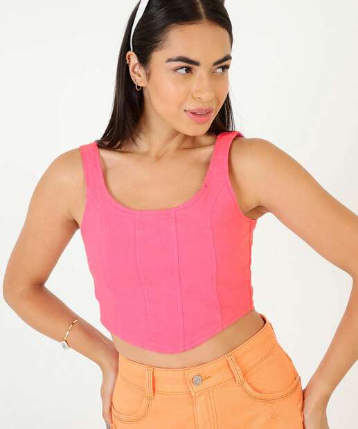 Blusa Cropped Feminina Sarja Lastex Disparate