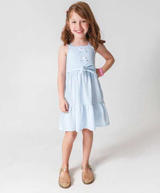 Vestido Infantil Listrado Laço Marisa Tam 4 a 10 Azul