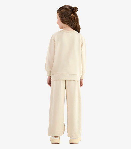 Conjunto Blusão Com Calça Wide Moletom Rovi Kids Bege