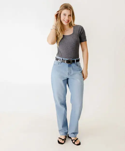 Image_Calça Jeans Reta Feminina Bolsos Marisa Azul