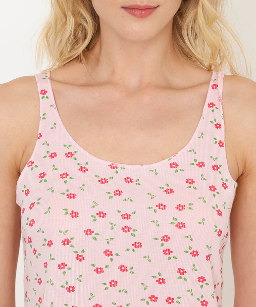 Pijama Feminino Canelado Floral Alças Finas Marisa Rosa