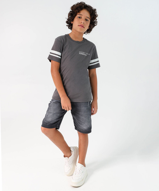 Image_Bermuda Juvenil Jeans Bolsos Puídos Tam 10 a 16 Preto