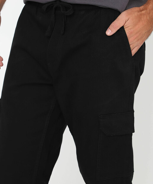 Calça Masculina Sarja Jogger Cargo Marisa Preto