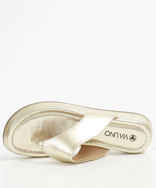 Tamanco Feminino Tiras Flatform Metalizado Via Uno