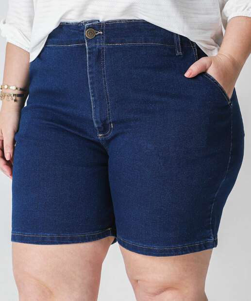 Bermuda Plus Size Feminina Jeans Ciclista Sawary Azul