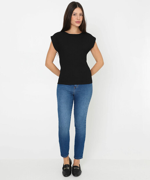Blusa Feminina Textura Manga Curta Marisa Preto