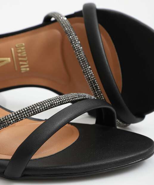 Sandália Feminina Salto Grosso Strass Vizzano Preto