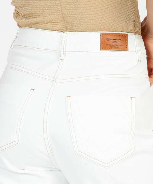 Calça Mom Feminina Sarja Bolsos Sawary