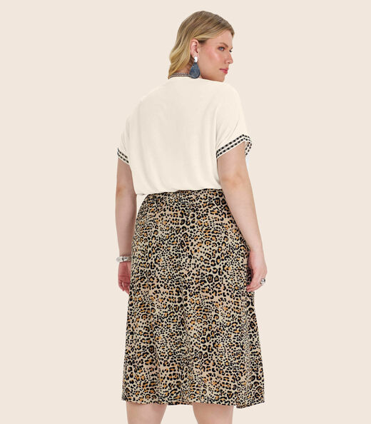 Saia Midi Plus Size em Viscotorcion Secret Glam Bege