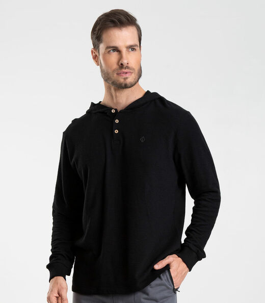 Camiseta Manga Longa Com Capuz De Malhão Diametro Preto