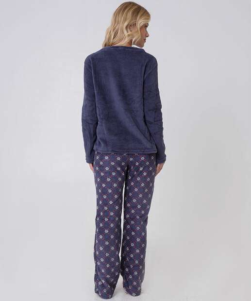 Pijama Feminino Plush Estampa Frase Manga Longa Marisa
