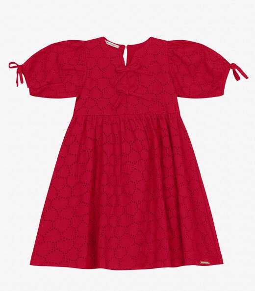 Vestido em Laise Corações e Viscose Khy Trick Nick Vermelho