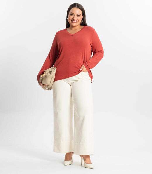 Blusa Manga Longa Visco Tricot Secret Glam Marrom