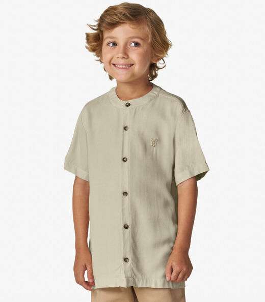 Camisa Masculina em Viscose Sarjada Trick Nick Bege
