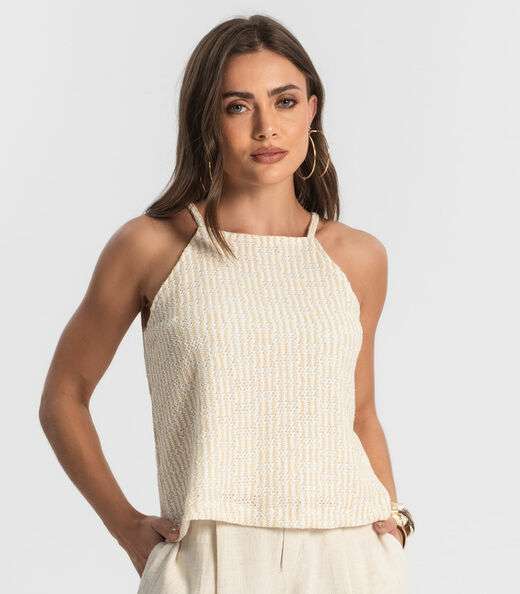 Blusa De Alça Em Tricot Endless Bege
