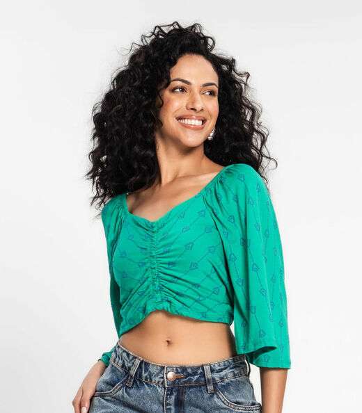 Blusa Cropped Feminina Estampada Rovitex Verde