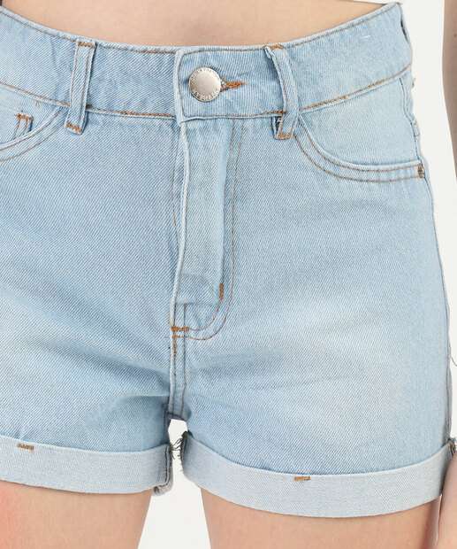 Short Juvenil Jeans Cintura Alta Barra Dobrada Tam 10 a 16 Azul