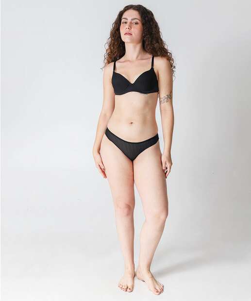Calcinha Biquíni Listras Tule Marisa Preto