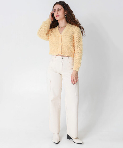 Cardigan Feminino Cropped Marisa Amarelo