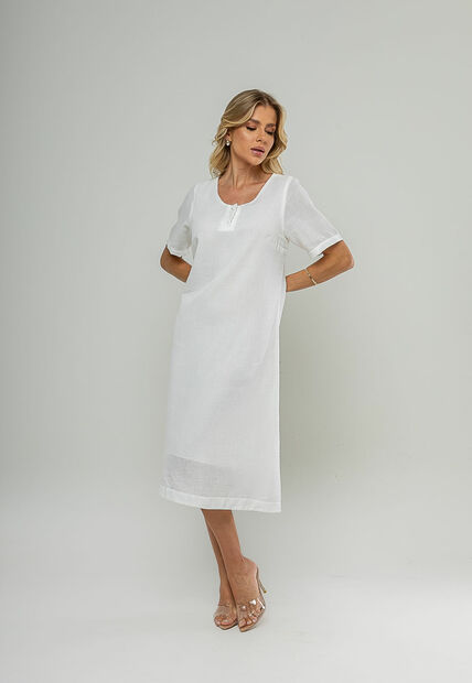 Vestido Midi Botões Frontais Branco Salvatore