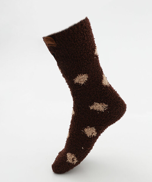 Meia Feminina Cano Longo Chenille Urso Marisa Marrom