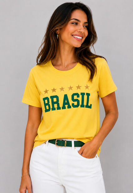 Blusa Brasil Malha Comfy Manga Curta Amarelo Salvatore